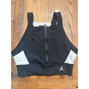 Jordan Sports Bra Womens Small Black White Zip Front Jumpman Logo Colorblock